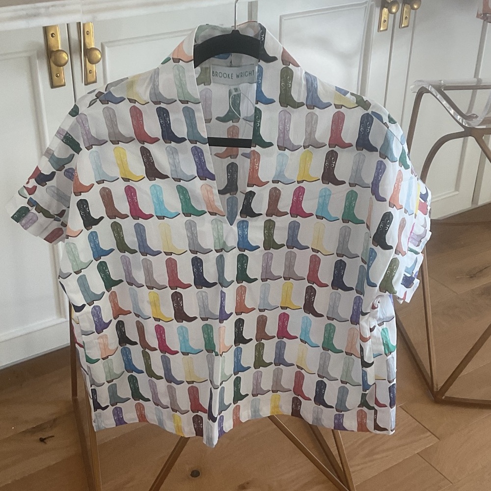 Brooke Wright Multicolor Boot Print Women's Blouse